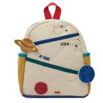 Mochila infantil com tema espacial, decorações de planetas e estrelas, ideal para a escola ou atividades lúdicas.
