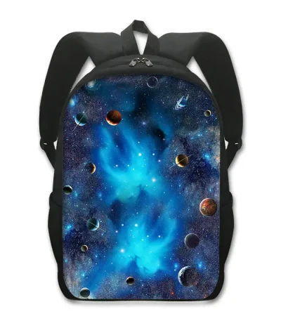 Mochila com padrão do universo e planetas.