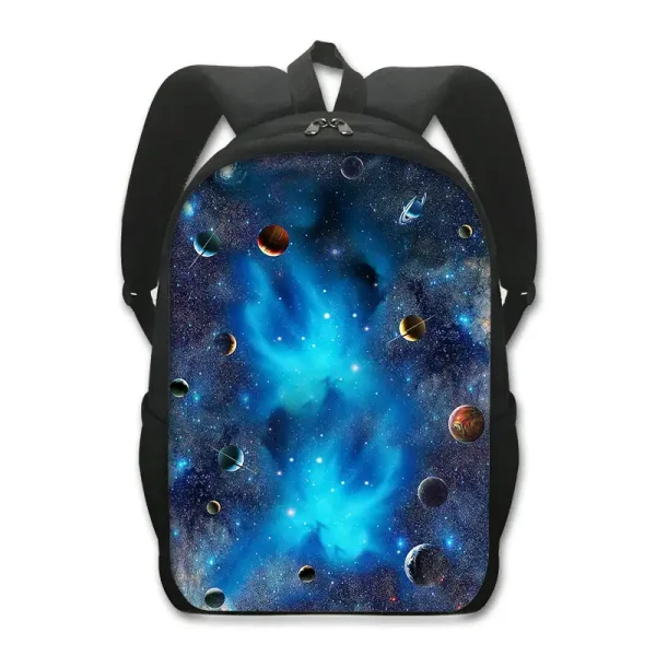 Mochila com padrão do universo e planetas.
