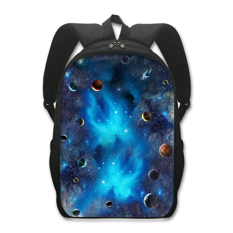 Mochila com padrão do universo e planetas.