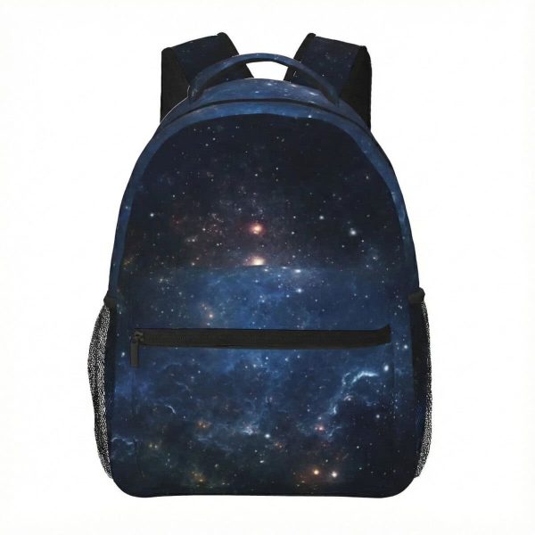 Mochila com padrão de galáxia estrelada, ideal para os amantes de astronomia e decoração científica. Perfeita para a escola, viagens ou como objeto de decoração.