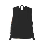 Mochila preta com bolsos em rede para acessórios científicos, ideal para estudantes e profissionais, prática e resistente.