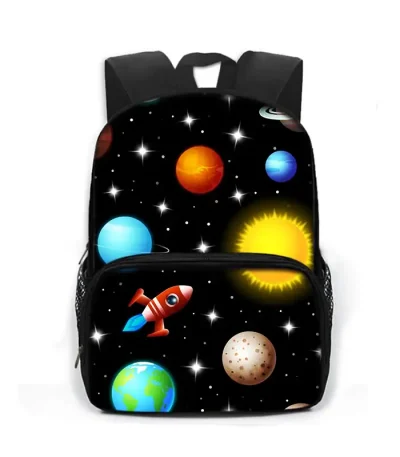 Mochila infantil tema espaço e planetas.
