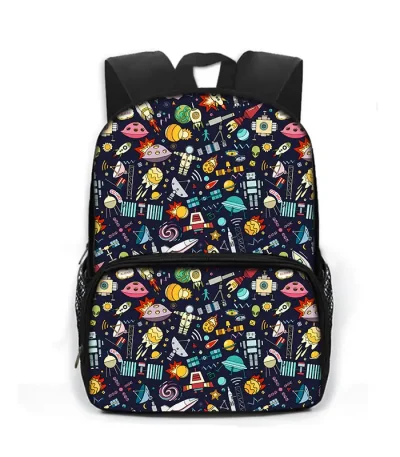 Mochila infantil com design científico, ideal para escola ou atividades lúdicas.