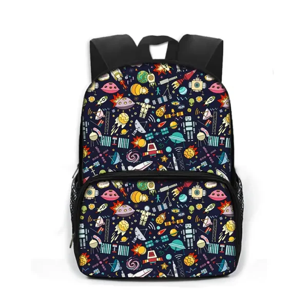 Mochila infantil com design científico, ideal para escola ou atividades lúdicas.