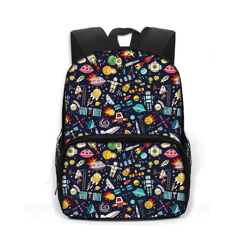 Mochila infantil com design científico, ideal para escola ou atividades lúdicas.