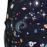 Mochila com padrão de espaço e planetas.
