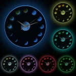 Pêndulo luminoso em forma de fases lunares, relógio decorativo com LEDs fosforescentes para interior.