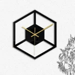 Relógio de parede design com moldura em forma de cubo 3D, aliando estilo contemporâneo e minimalismo, ideal para decoração interior moderna.