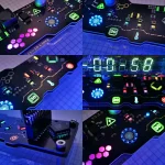 Painel de controle eletrônico com LEDs coloridos e componentes tecnológicos, ilustrando a decoração científica moderna.