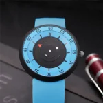 Relógio científico com mostrador colorido e design inovador, ideal para os amantes de ciência e tecnologia.