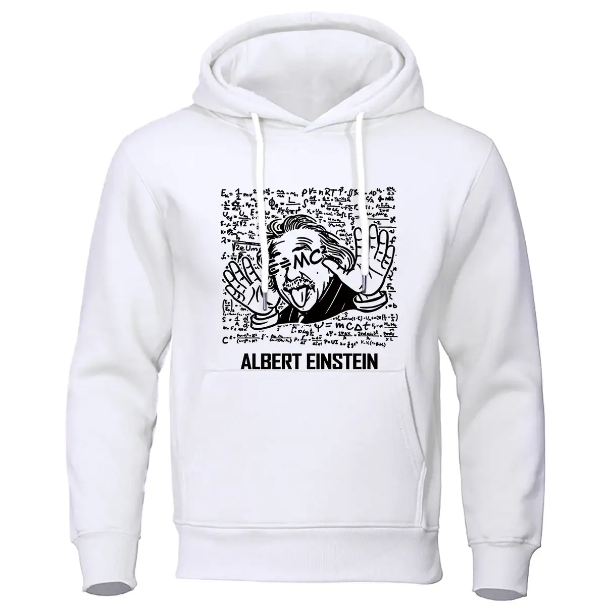 Roupa com capuz com design divertido de Albert Einstein, representando uma caricatura icônica.