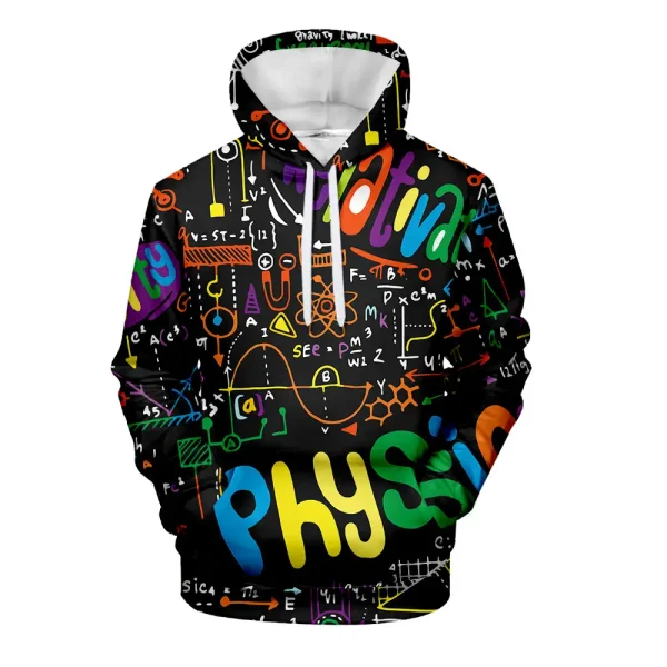 Equação de física colorida em moletom com capuz, design inspirado nas ciências, perfeito para os amantes de ciência e educação.