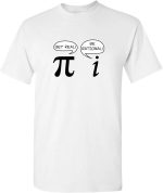 Pi e i com balões de diálogo: "Get real!" e "Be rational!".