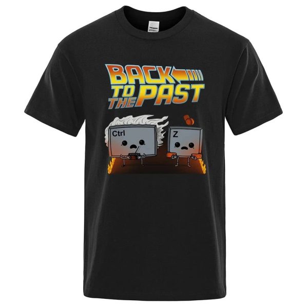 T-shirt preta com ilustração de duas teclas de teclado, uma com "Ctrl" e outra com "Z", simbolizando a restauração.