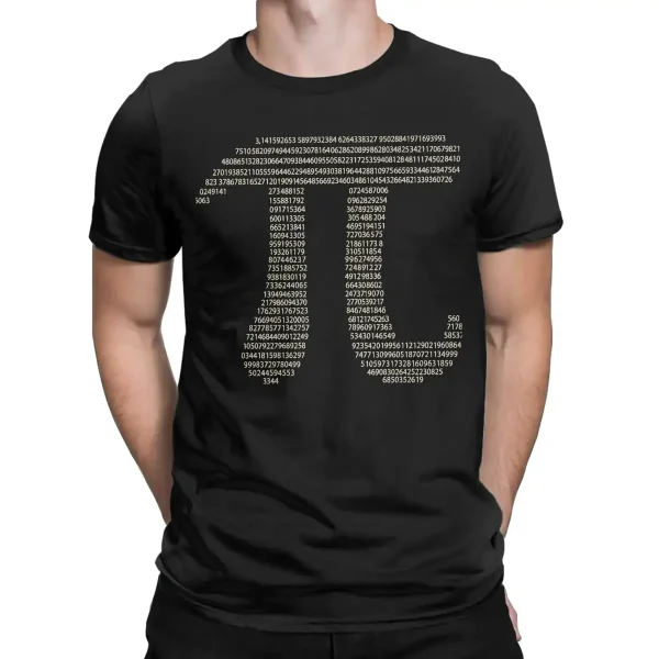 T-shirt preta com um código QR científico composto por números e dados numéricos, ilustrando a fusão entre moda e ciência.