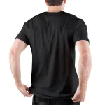 T-shirt preta com padrão científico, ideal para amantes de ciência e decoração geek. Confortável e moderno, perfeito para um look casual.