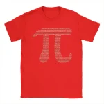 Camiseta vermelha com design de números e código binário branco, estilo moderno e geek, perfeita para os amantes de ciência e tecnologia.