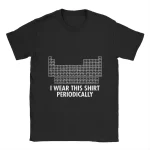 T-shirt com tabela periódica dos elementos e texto "Je le porte périodiquement" para os amantes de química.