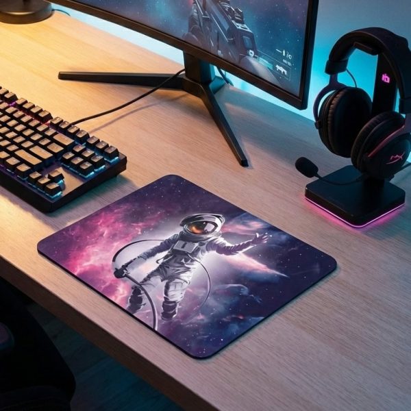 Tapete de escritório com padrão de astronauta no espaço, ideal para uma decoração científica e moderna.