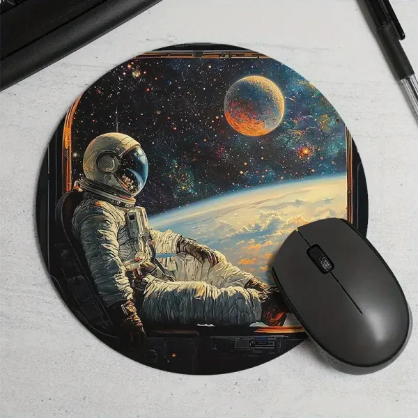 Astronauta flutuando no espaço com vista da Terra e um planeta.