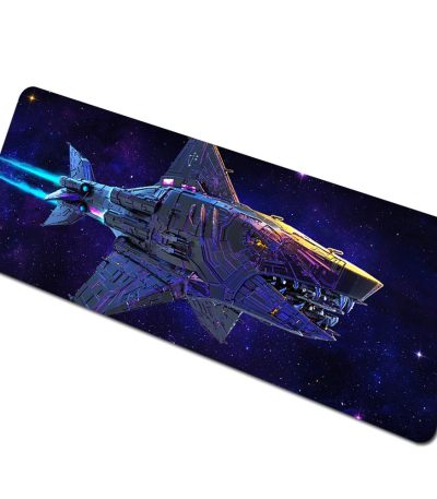 Nave espacial futurista em decoração de ficção científica, perfeita para os amantes de astronomia e tecnologia, com um design detalhado e colorido evocando a exploração espacial.