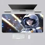 Decoração de parede com uma ilustração de uma astronauta no espaço, ideal para uma decoração científica ou futurista.