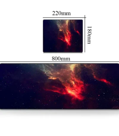 Painel de parede representando uma imagem do espaço com nebulosas vermelhas e azuis, dimensões 800x300mm, ideal para uma decoração científica ou cósmica.