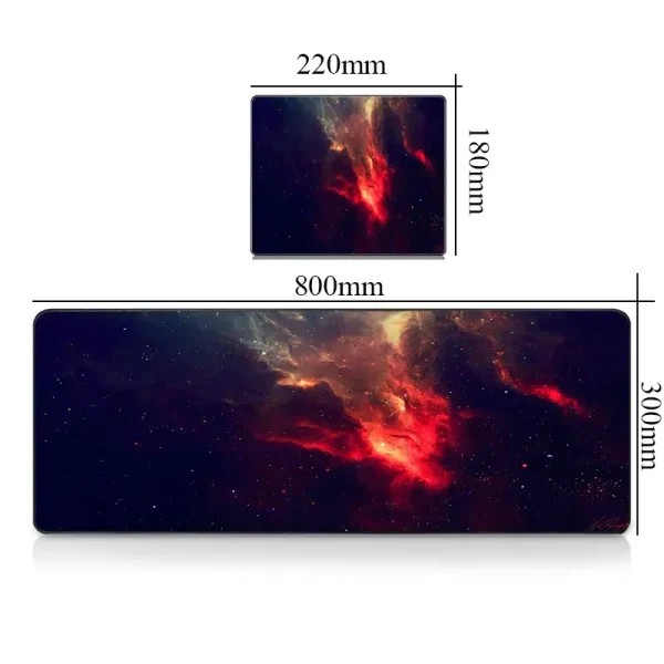 Painel de parede representando uma imagem do espaço com nebulosas vermelhas e azuis, dimensões 800x300mm, ideal para uma decoração científica ou cósmica.