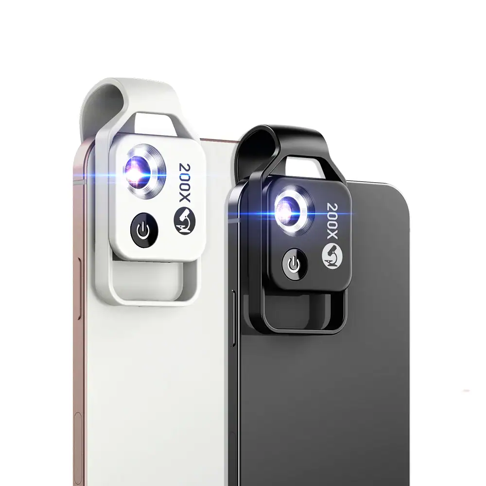 Objet scientifique | Lampe de poche LED compacte et moderne Lampe de poche LED compacte avec zoom 200x, idéale pour la science et l'exploration. Facile à utiliser, avec un design élégant en blanc et noir, parfaite pour les activités scientifiques ou de camping.
