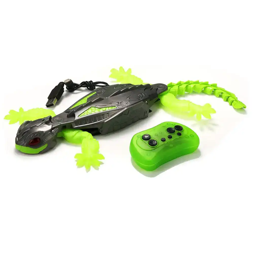 Crocodile robot télécommandé avec queue lumineuse verte Robot crocodile télécommandé avec queue lumineuse verte, contrôleur sans fil, idéal pour jouets éducatifs et divertissement pour enfants.