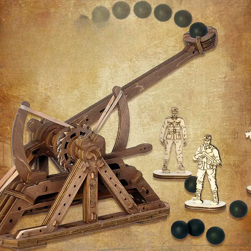 Objet scientifique | Boutique & Décoration de science Panneau de jeu de physique avec un mécanisme en bois et des billes noires, illustrant un principe de mouvement et de gravité.