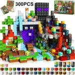 Puzzle de blocos Minecraft com personagens e elementos de decoração.