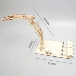 Modelo de pinça em madeira para experiências científicas, medindo 350mm de comprimento, 230mm de largura e 70mm de altura, ideal para projetos educativos e experimentações.