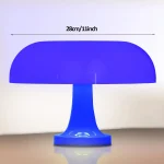 Lâmpada de mesa em forma de cogumelo, iluminação LED azul, design moderno e original para decoração científica ou geek.