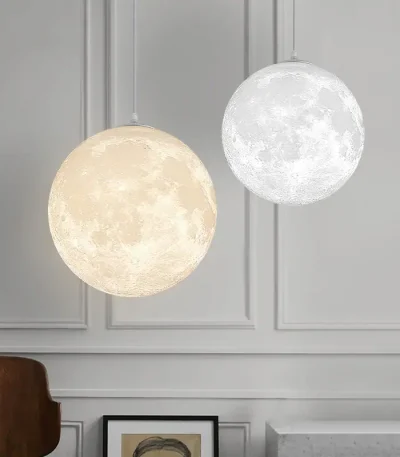 Lâmpada suspensa em forma de lua, iluminação de ambiente para interior.