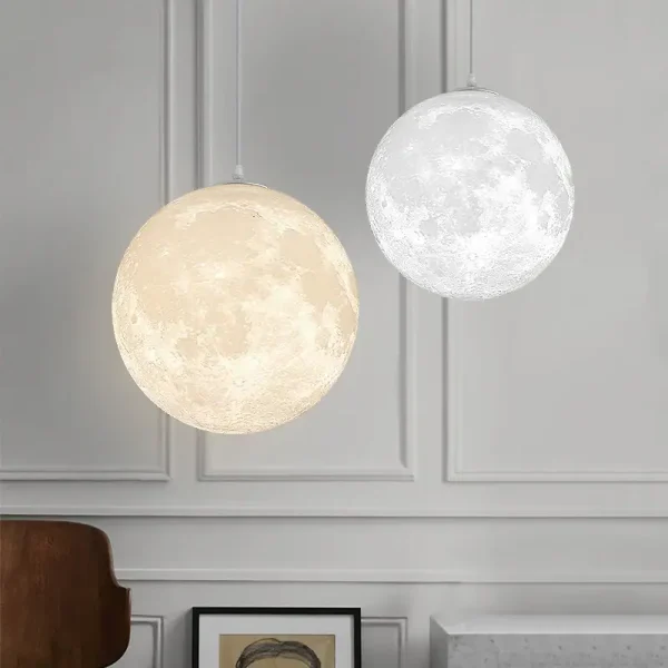Lâmpada suspensa em forma de lua, iluminação de ambiente para interior.