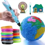 Caneta 3D e objetos educativos.