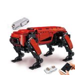 Robô quadrúpede LEGO programável com controlador remoto, ideal para projetos educativos e científicos.