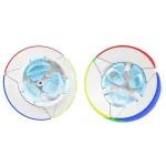 Peça de ouvido educativa em plástico colorido, concebida para crianças, com diferentes cores para estimular a percepção visual e auditiva.