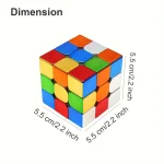 Cubo Rubik colorido com dimensões em cm e polegadas.