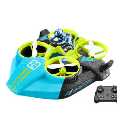 Drone de corrida para crianças com controlo remoto, figura de astronauta e luzes LED, perfeito para entusiastas de tecnologia e gadgets inovadores.