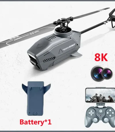 Helicóptero científico controlado remotamente com câmera 8K, controlador e bateria, ideal para pesquisa e educação. Perfeito para explorar ciência e tecnologia ao ar livre.