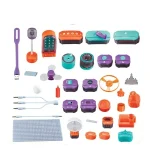 Conjunto de pilhas, motores, sensores e acessórios para robôs educativos, perfeito para projetos STEM e aprendizagem de robótica.