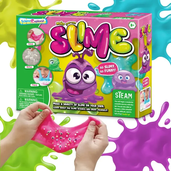 Jogo de fabricação de slime para crianças com molde colorido, ideal para criar slimes divertidos e criativos em casa. Perfeito para estimular a imaginação e a motricidade fina.