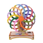 Roda de cor em madeira para experiência científica, ideal para ensino e decoração de laboratório ou sala de aula. Um objeto educativo colorido e interativo para estimular a curiosidade científica.