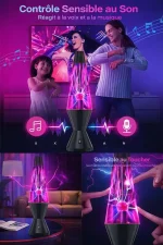Lâmpada de plasma com efeitos luminosos e música, ideal para decoração interior, reage ao som e à música, criando um ambiente dinâmico e colorido na sala.
