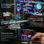 Espelho 3D interativo com iluminação circular e funcionalidades táteis.