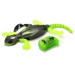 Robô crocodilo controlado remotamente com cauda luminosa verde, controlador sem fio, ideal para brinquedos educativos e entretenimento infantil.