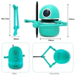 Robô científico programável com braço articulado, câmera integrada, e design compacto para educação e decoração científica.